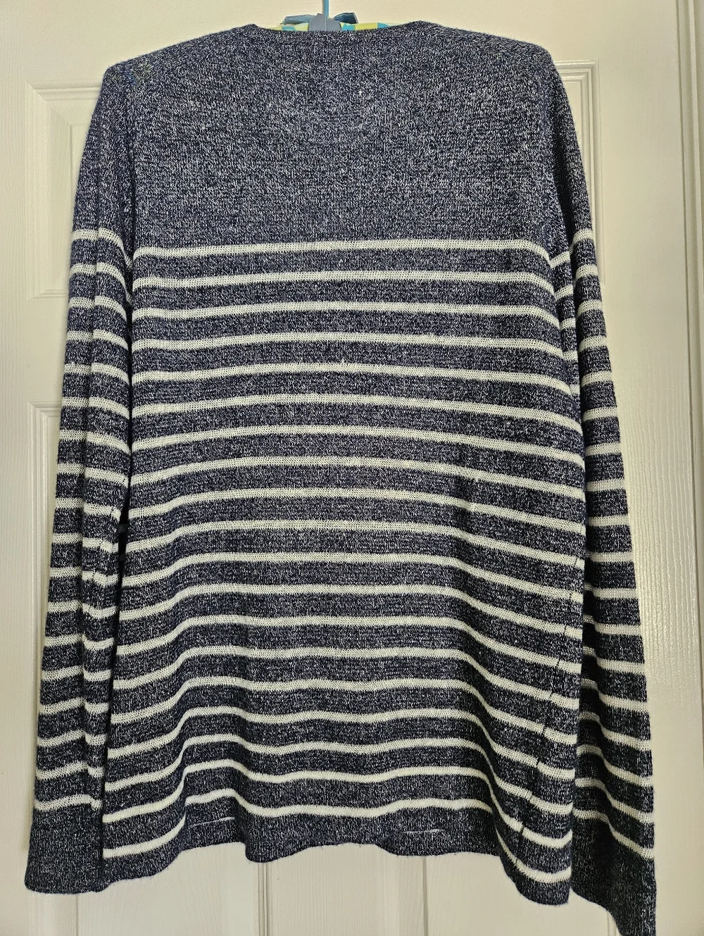 Nordstrom Signature Cashmere Linen Blue Stripe Mens Crewneck Sweater - MEDIUM - Picture 3 of 6